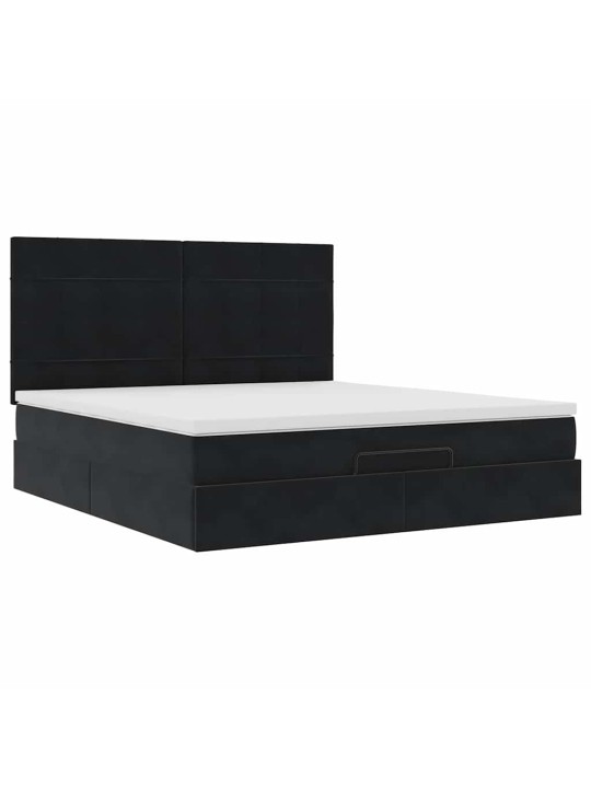 Osmaņu gultas rāmis ar matračiem melns 180x200cm audums