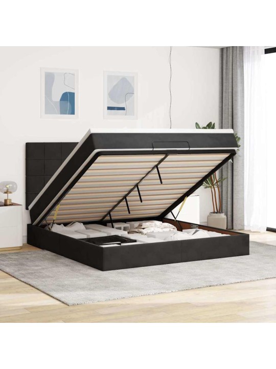 Osmaņu gultas rāmis ar matračiem melns 180x200cm audums