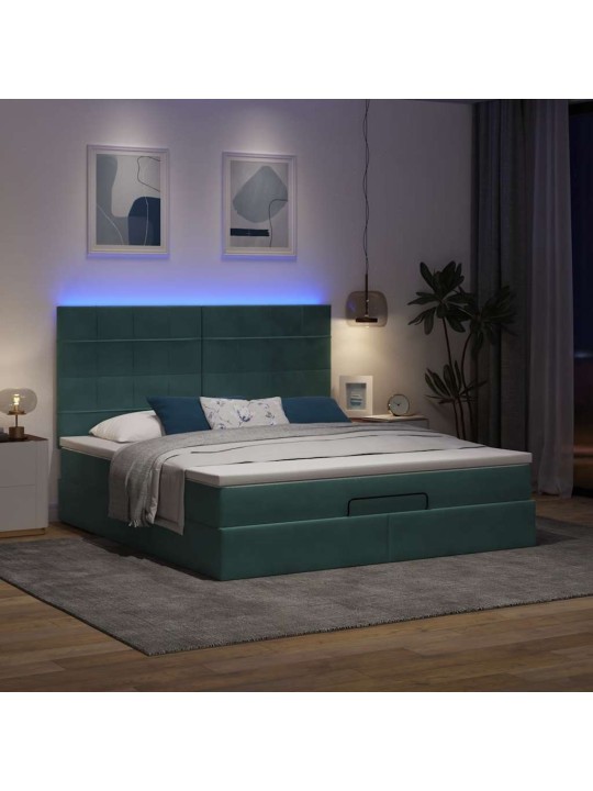 Osmaņu gultas rāmis ar matračiem tumši zaļš 180x200cm audums