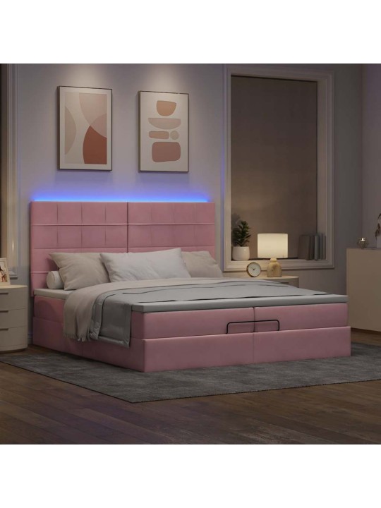 Osmaņu gultas rāmis ar matračiem rozā 200x200cm audums