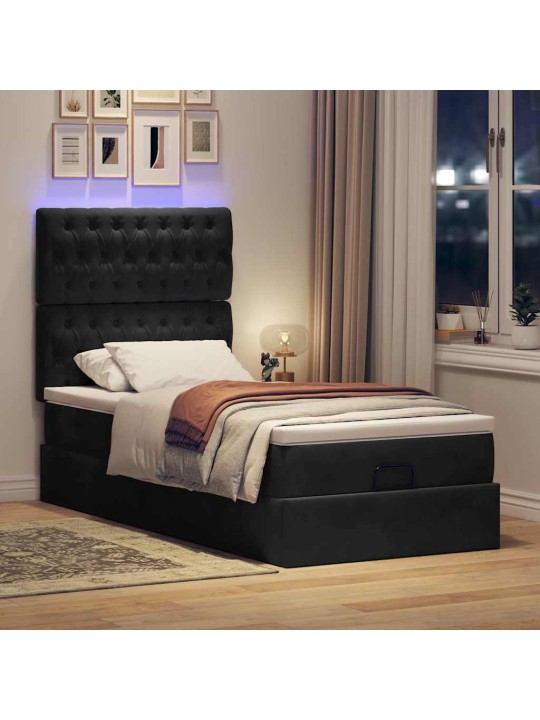 Osmaņu gultas rāmis ar matračiem melns 90x190 cm samts