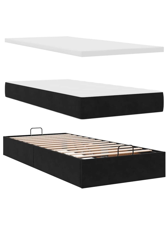 Osmaņu gultas rāmis ar matračiem melns 100x200cm samts