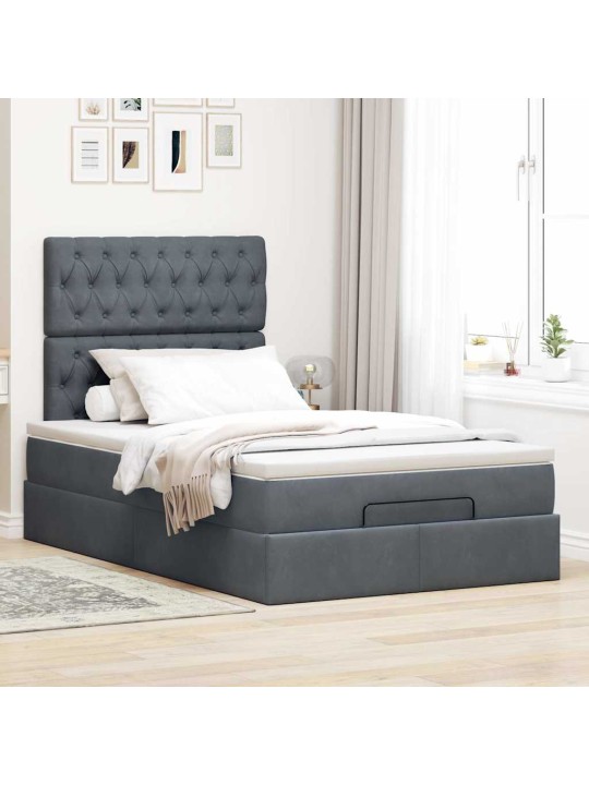 Osmaņu gultas rāmis ar matračiem tumši pelēks 120x190cm samts