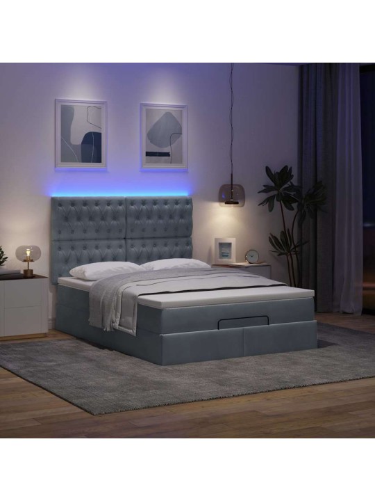 Osmaņu gultas rāmis ar matračiem tumši pelēks 140x190cm samts
