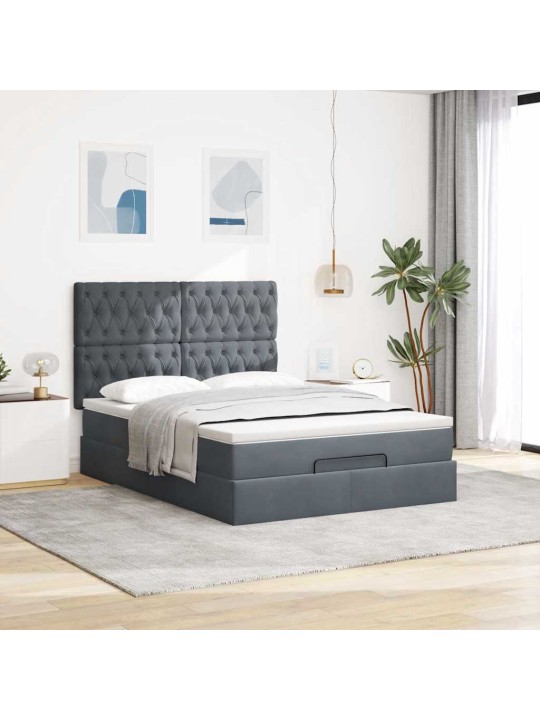 Osmaņu gultas rāmis ar matračiem tumši pelēks 140x190cm samts