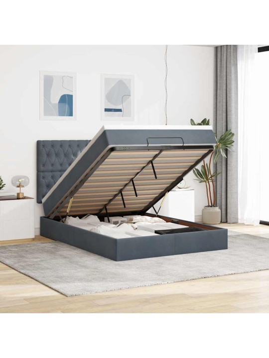 Osmaņu gultas rāmis ar matračiem tumši pelēks 140x190cm samts