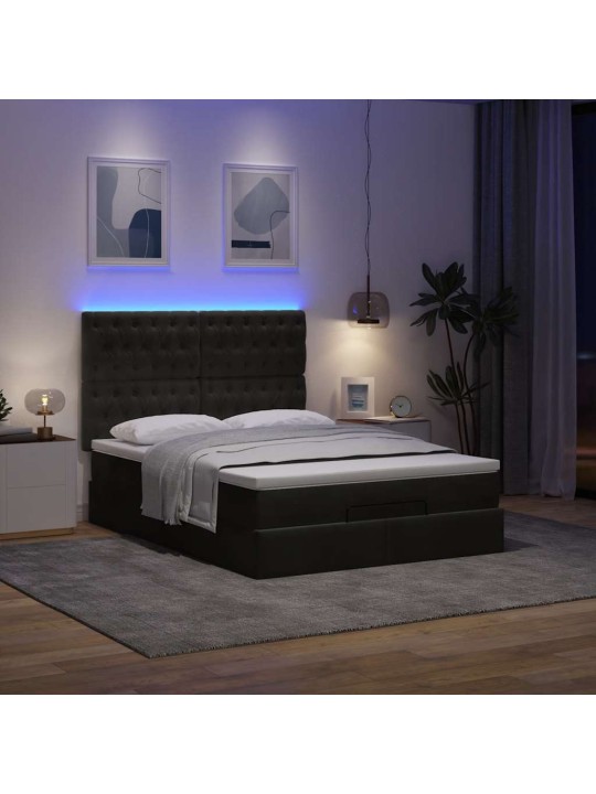 Osmaņu gultas rāmis ar matračiem melns 140x190 cm samts