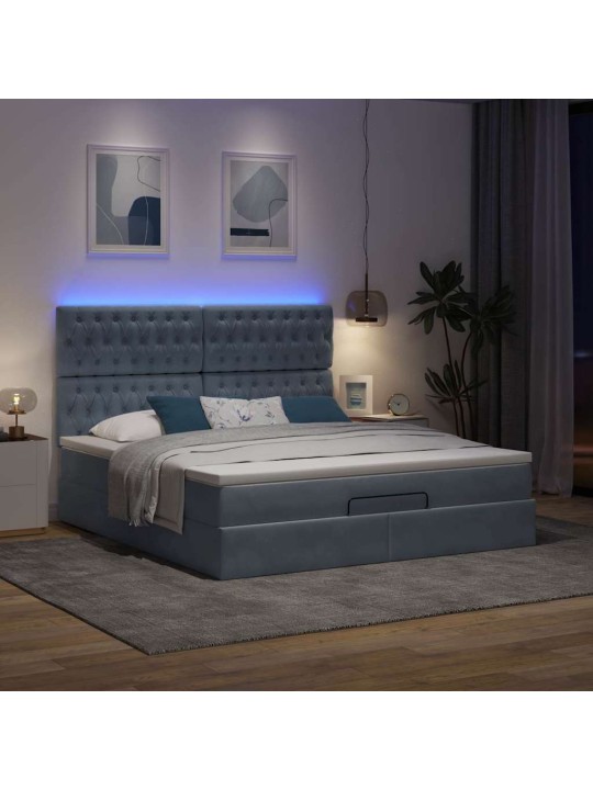 Osmaņu gultas rāmis ar matračiem tumši pelēks 160x200cm audums