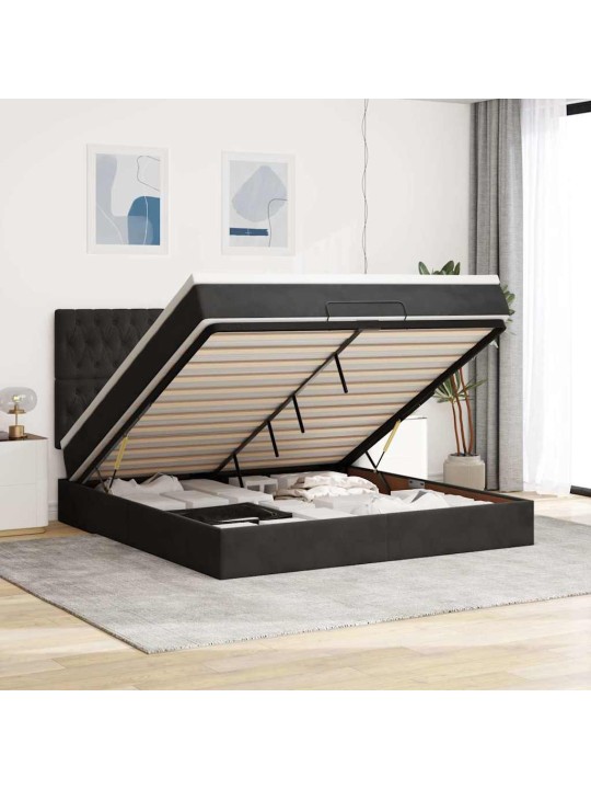 Osmaņu gultas rāmis ar matračiem melns 160x200cm audums