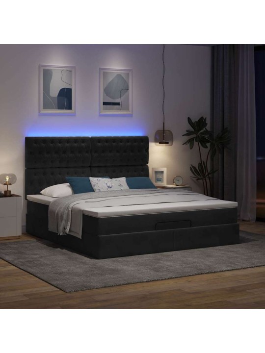 Osmaņu gultas rāmis ar matračiem melns 180x200cm audums