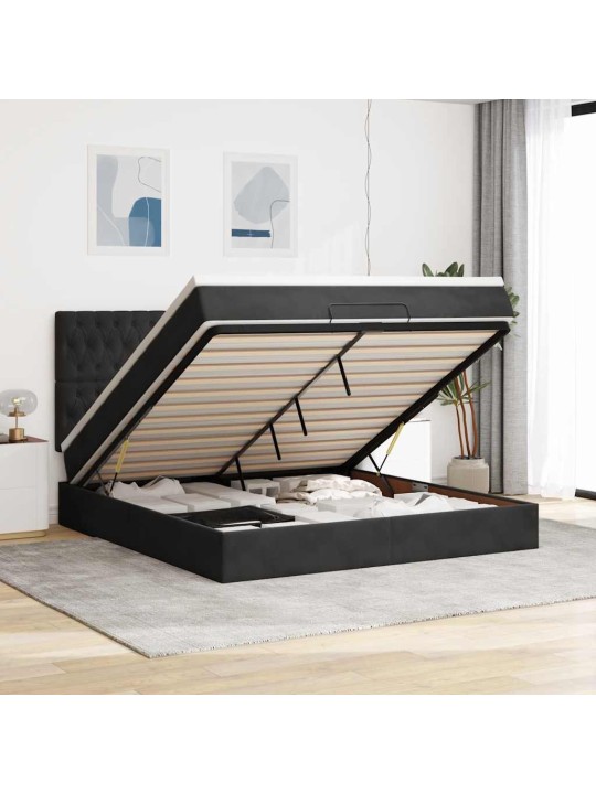 Osmaņu gultas rāmis ar matračiem melns 180x200cm audums