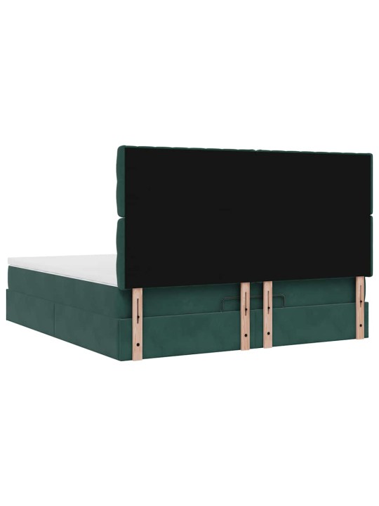 Osmaņu gultas rāmis ar matračiem tumši zaļš 180x200cm audums
