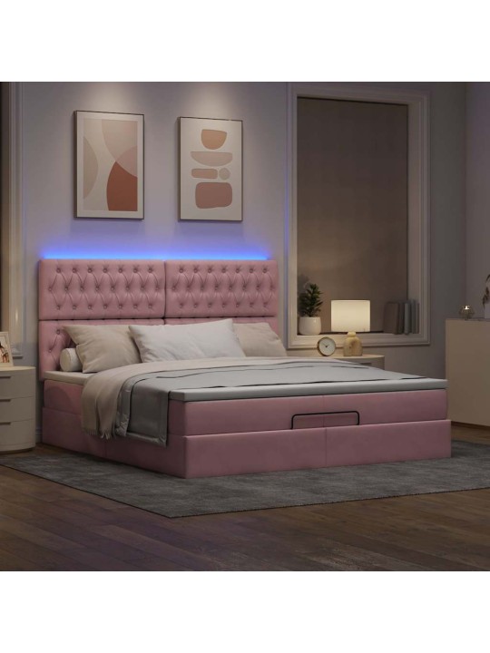 Osmaņu gultas rāmis ar matračiem rozā 200x200cm audums