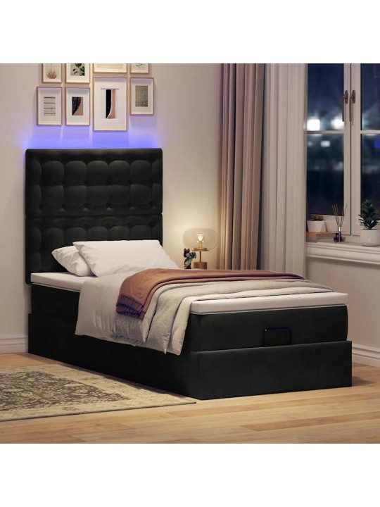 Osmaņu gultas rāmis ar matračiem melns 90x190 cm samts