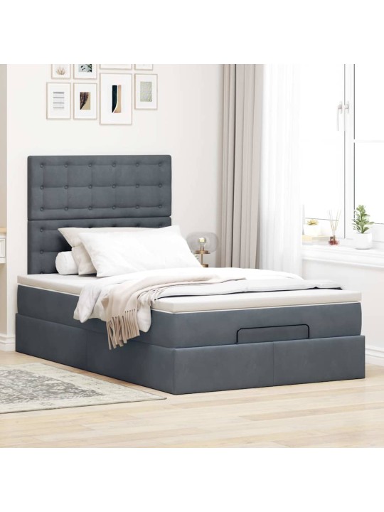 Osmaņu gultas rāmis ar matračiem tumši pelēks 120x190cm samts