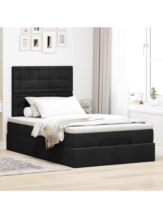 Osmaņu gultas rāmis ar matračiem melns 120x200 cm samts