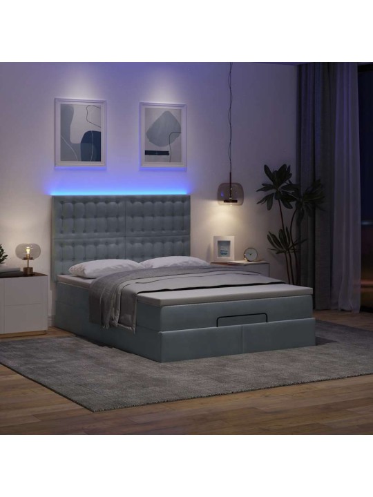 Osmaņu gultas rāmis ar matračiem tumši pelēks 140x190cm samts