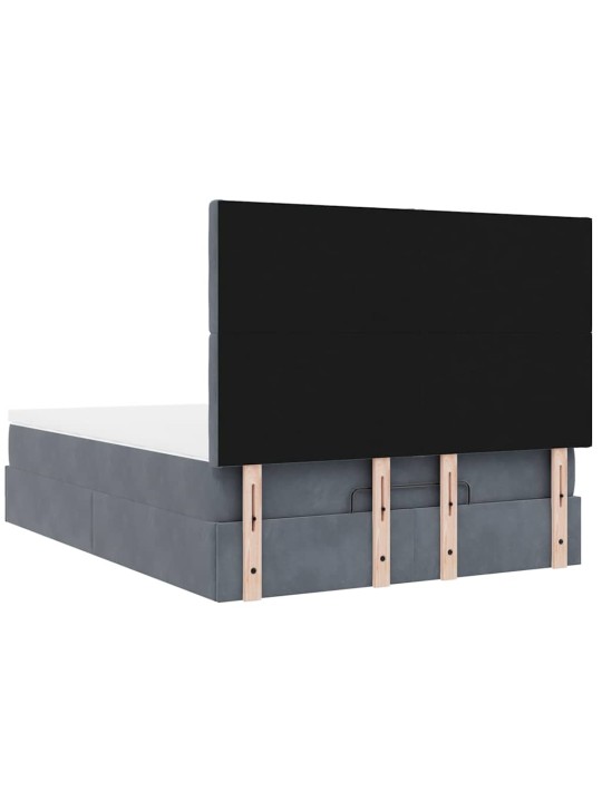 Osmaņu gultas rāmis ar matračiem tumši pelēks 140x190cm samts