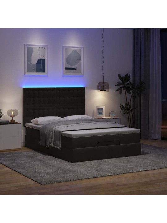 Osmaņu gultas rāmis ar matračiem melns 140x190 cm samts