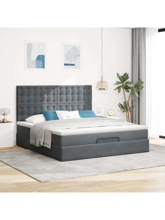 Osmaņu gultas rāmis ar matračiem tumši pelēks 160x200cm audums