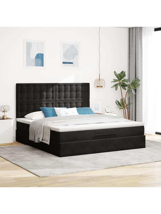 Osmaņu gultas rāmis ar matračiem melns 160x200cm audums
