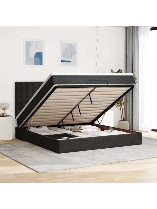 Osmaņu gultas rāmis ar matračiem melns 160x200cm audums