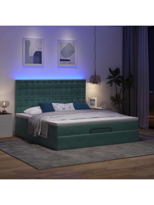Osmaņu gultas rāmis ar matračiem tumši zaļš 160x200cm audums