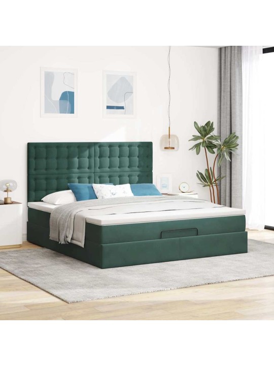 Osmaņu gultas rāmis ar matračiem tumši zaļš 160x200cm audums