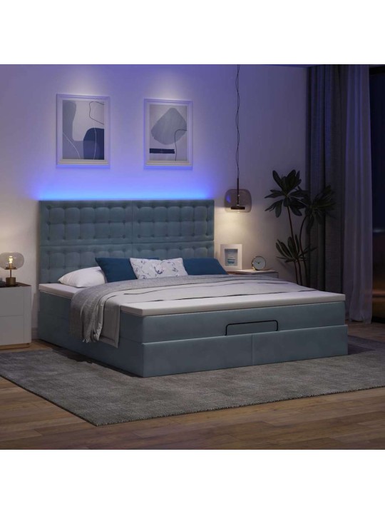 Osmaņu gultas rāmis ar matračiem tumši pelēks 180x200cm audums