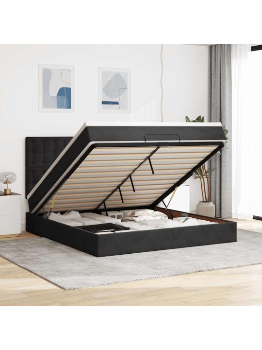 Osmaņu gultas rāmis ar matračiem melns 180x200cm audums