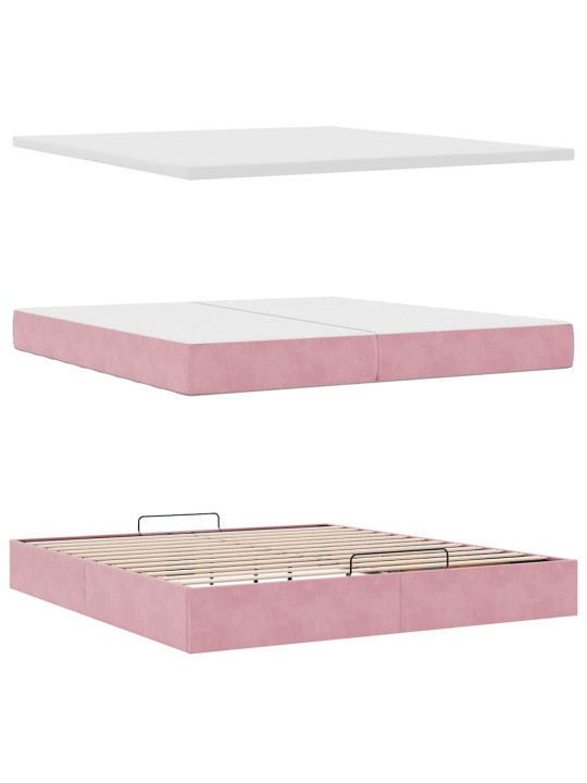Osmaņu gultas rāmis ar matračiem rozā 200x200cm audums