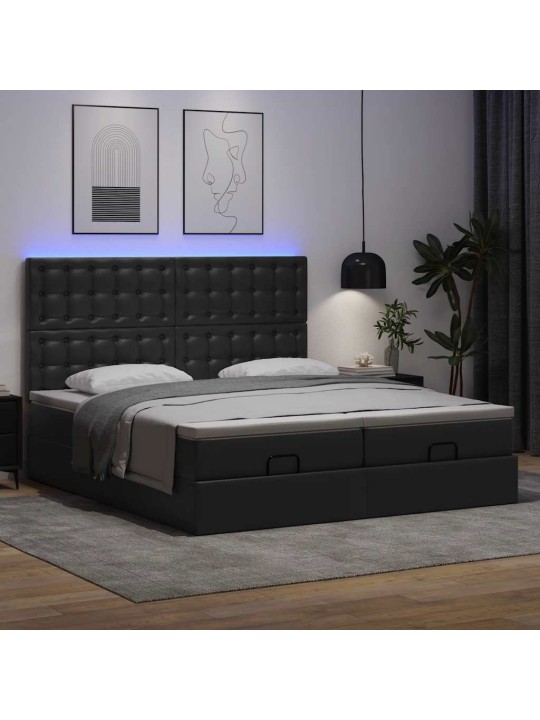 Osmaņu gulta ar matračiem un led, melns, 180x200cm mākslīgā āda