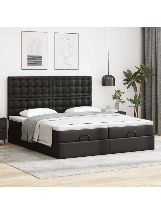 Osmaņu gultas rāmis ar matračiem melns 200x200 cm mākslīgā āda