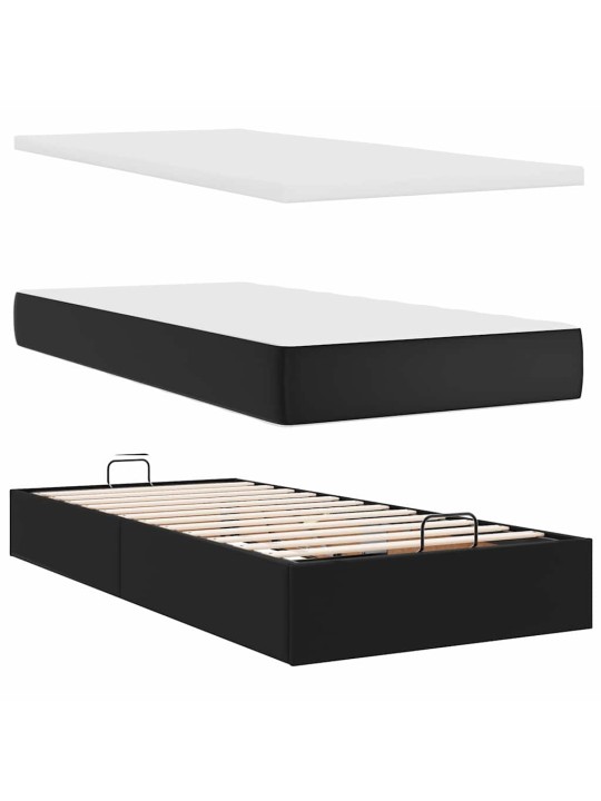 Osmaņu gultas rāmis ar matračiem melns 200x200 cm mākslīgā āda