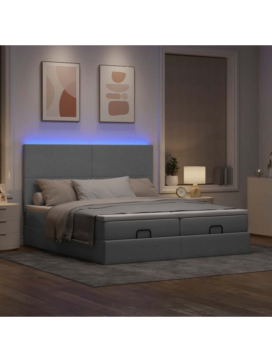 Osmaņu gultas rāmis ar matračiem gaiši pelēks 180x200cm audums