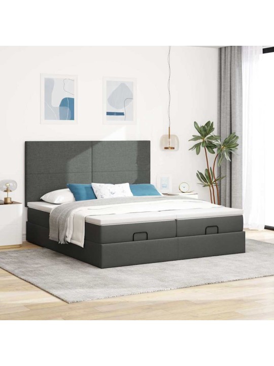 Osmaņu gultas rāmis ar matračiem tumši pelēks 200x200cm audums