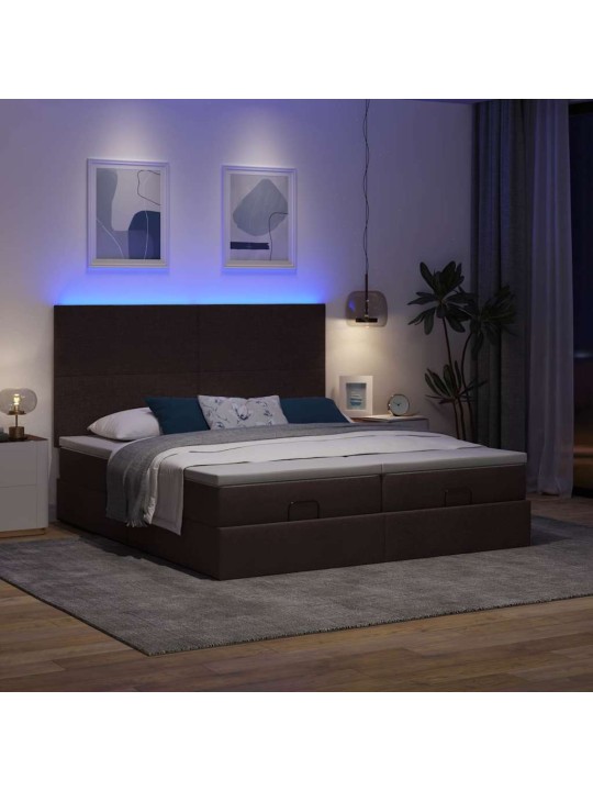 Osmaņu gultas rāmis ar matračiem tumši brūns 200x200cm audums