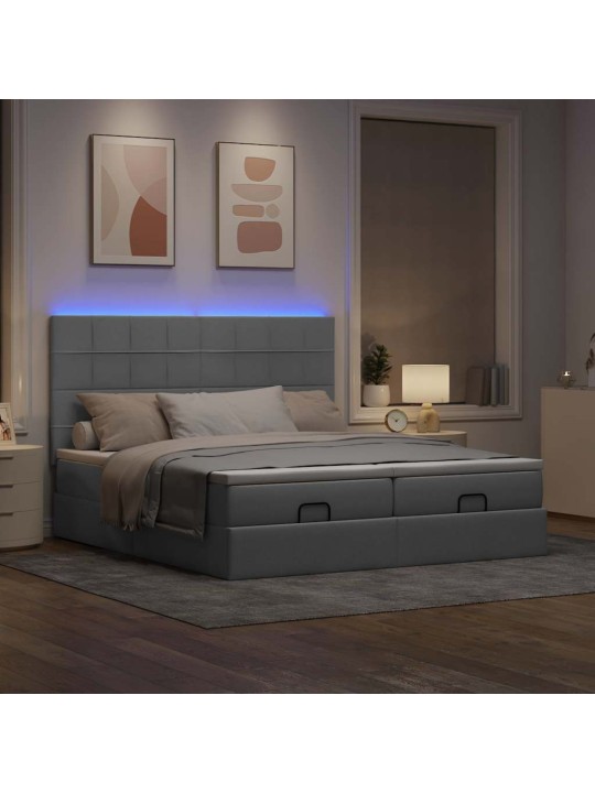 Osmaņu gultas rāmis ar matračiem gaiši pelēks 180x200cm audums