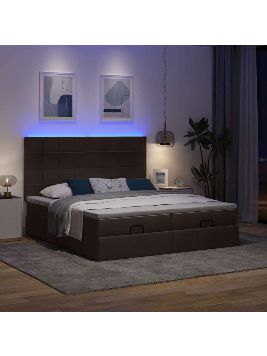Osmaņu gultas rāmis ar matračiem tumši brūns 180x200cm audums