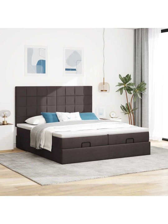 Osmaņu gultas rāmis ar matračiem tumši brūns 180x200cm audums