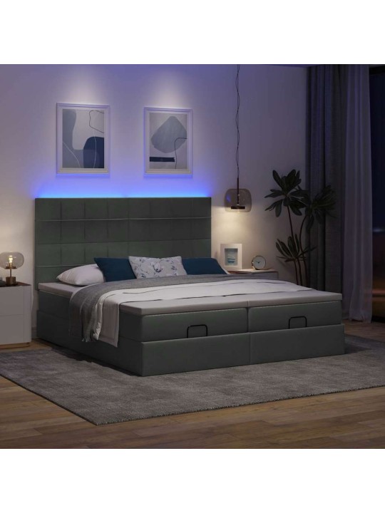 Osmaņu gultas rāmis ar matračiem tumši pelēks 200x200cm audums