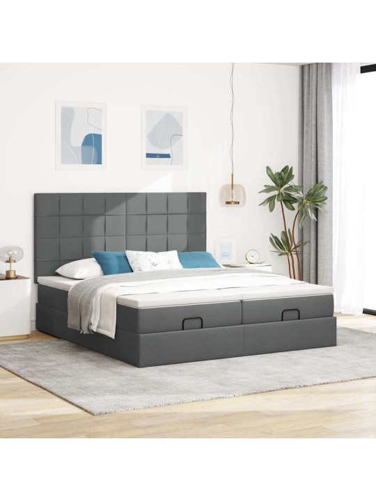 Osmaņu gultas rāmis ar matračiem tumši pelēks 200x200cm audums