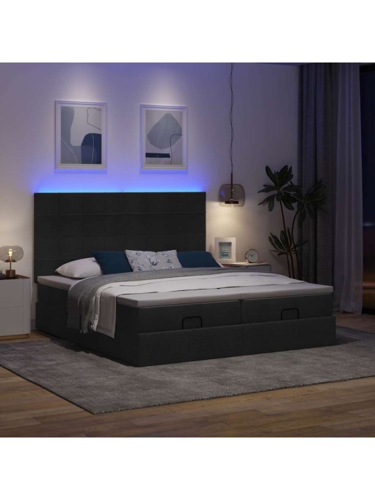 Osmaņu gultas rāmis ar matračiem melns 200x200cm audums