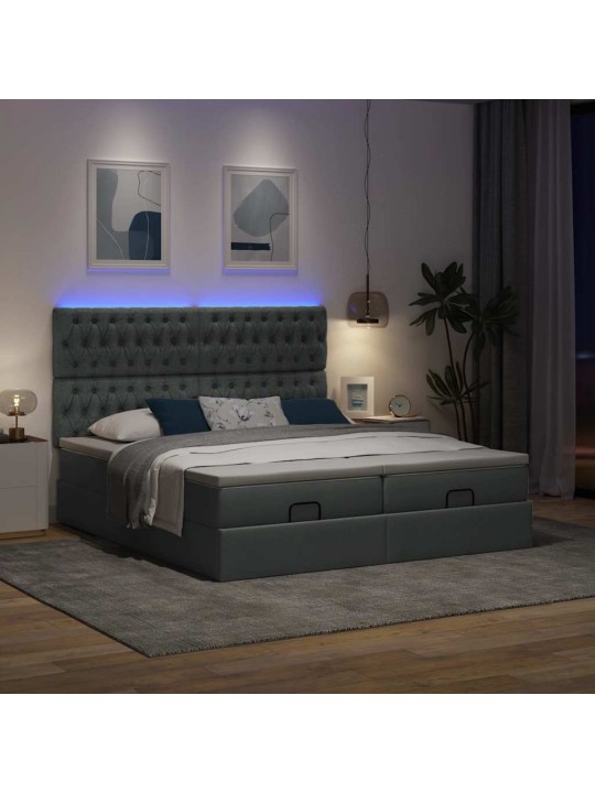 Osmaņu gultas rāmis ar matračiem tumši pelēks 180x200cm audums
