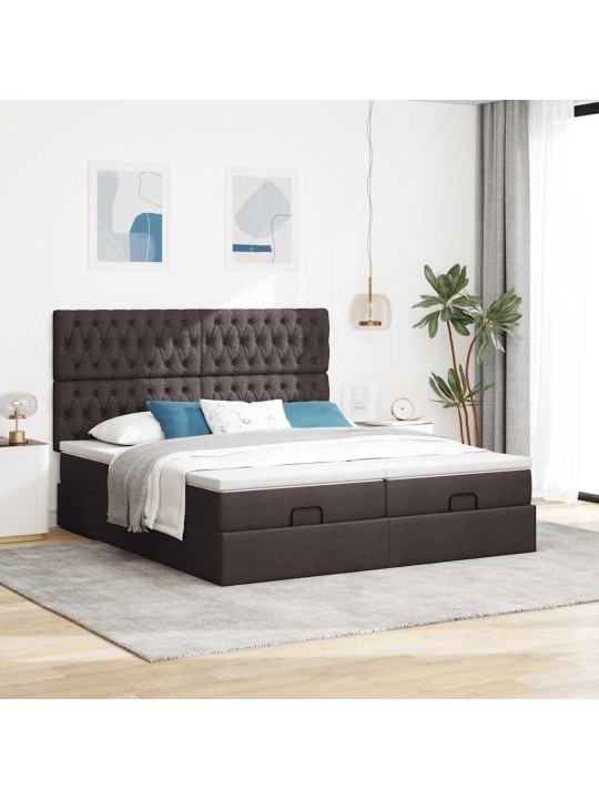 Osmaņu gultas rāmis ar matračiem tumši brūns 180x200cm audums