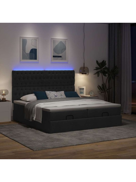 Osmaņu gultas rāmis ar matračiem melns 200x200cm audums
