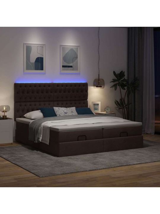 Osmaņu gultas rāmis ar matračiem tumši brūns 200x200cm audums