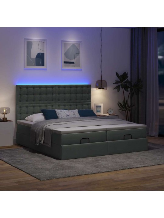 Osmaņu gultas rāmis ar matračiem tumši pelēks 180x200cm audums