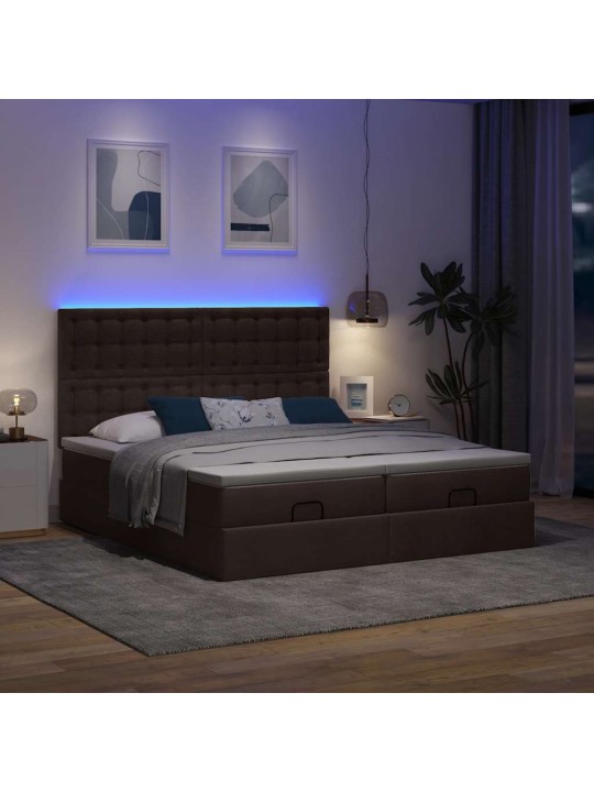Osmaņu gultas rāmis ar matračiem tumši brūns 180x200cm audums