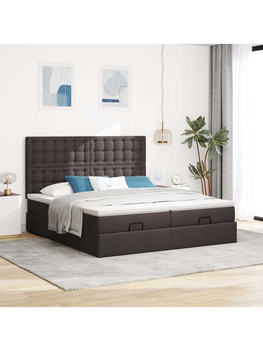 Osmaņu gultas rāmis ar matračiem tumši brūns 180x200cm audums